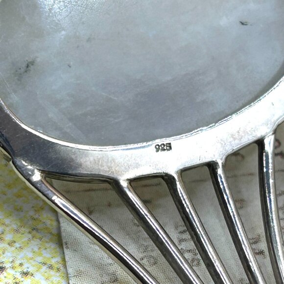 Sterling Silver Wide Bold White Stone Red Garnet Cuff Bracelet Marked 925 - Picture 9 of 14